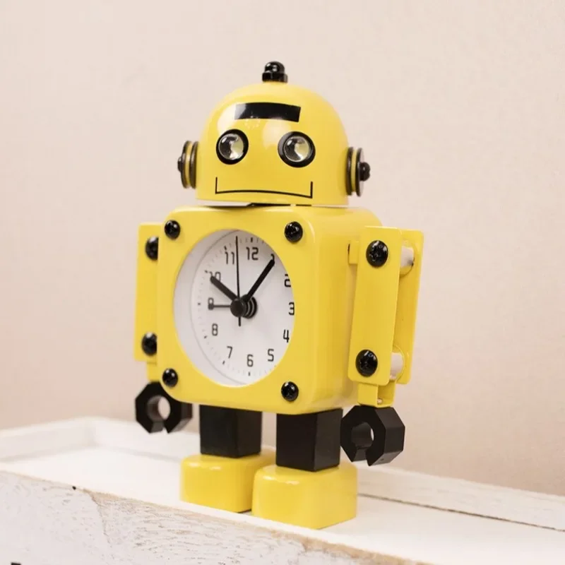 Creative Robot Decorative Clock Korean Cartoon Boy Alarm Clock Quartz Silent Decorative Watch Bedroom Decoration Ornaments