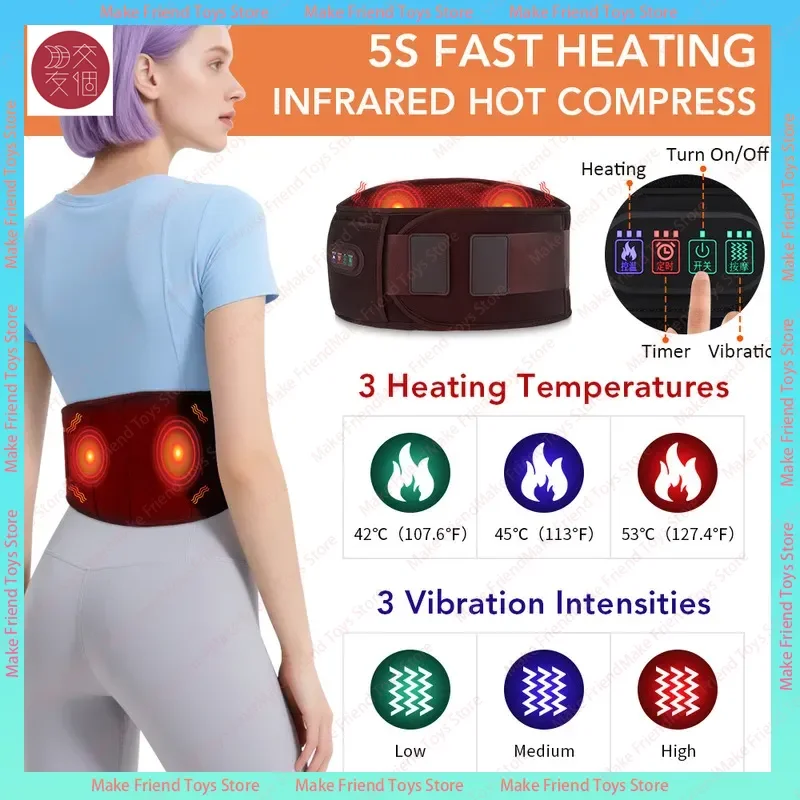 

3-Level Vibration Heating Waist Massager Belt for Lumbar Care, Cordless Rechargeable Back Pain Relief Device Promotes Blood