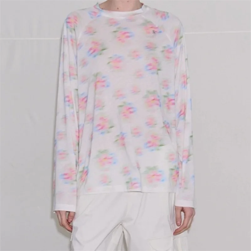 

T-shirt 2024 Summer New in Korean Fashion Printed Round Neck Pullover High quality pure cotton long sleeved top Elastic knitwear