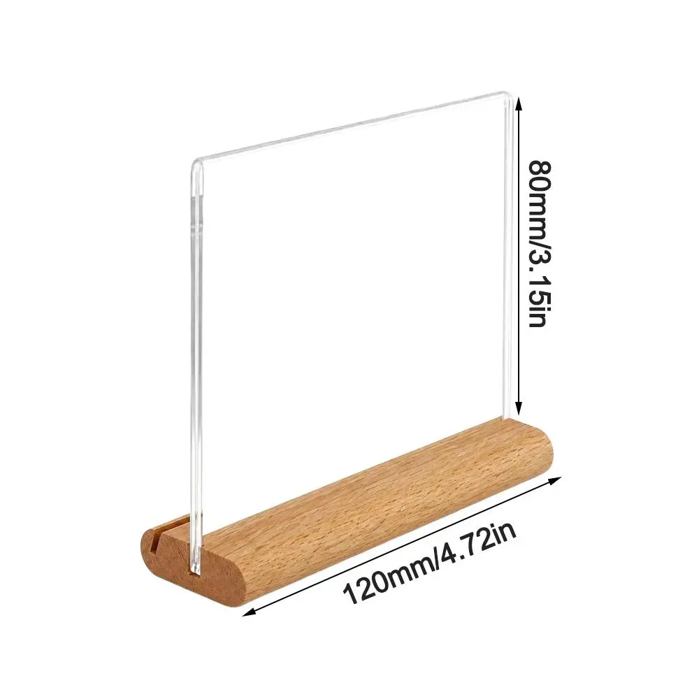 Transparent Acrylic Table Sign Card Holder Solid Wood Base Vertical Standing Price Display Stand Double-Sided Display