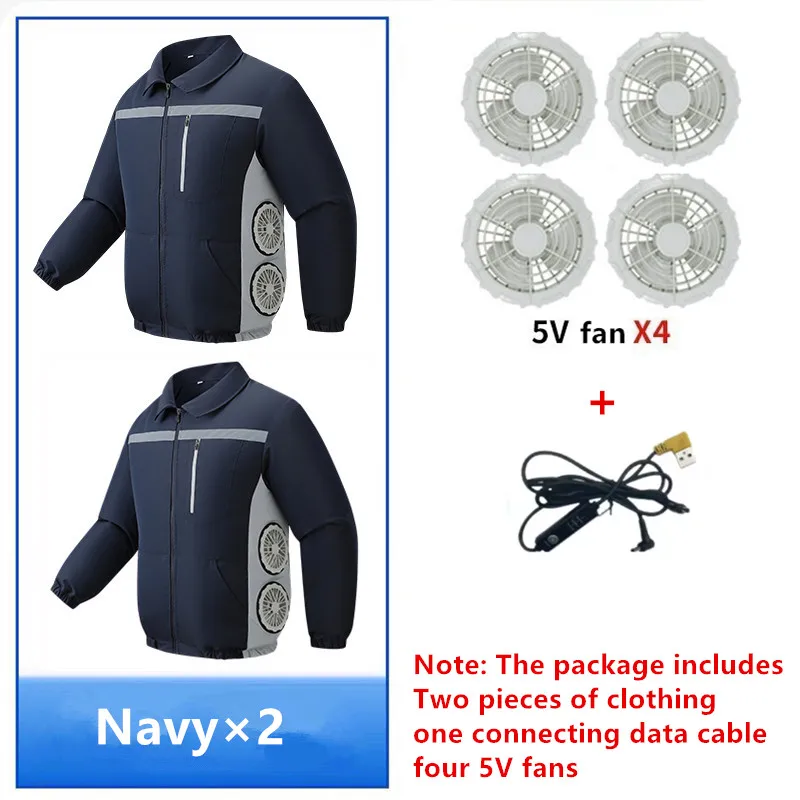 Summer Outdoor Site Work Heatstroke Prevention Cooling Side 4 Fan Air Conditioning Clothing Two Piece Top (Without Power Bank)