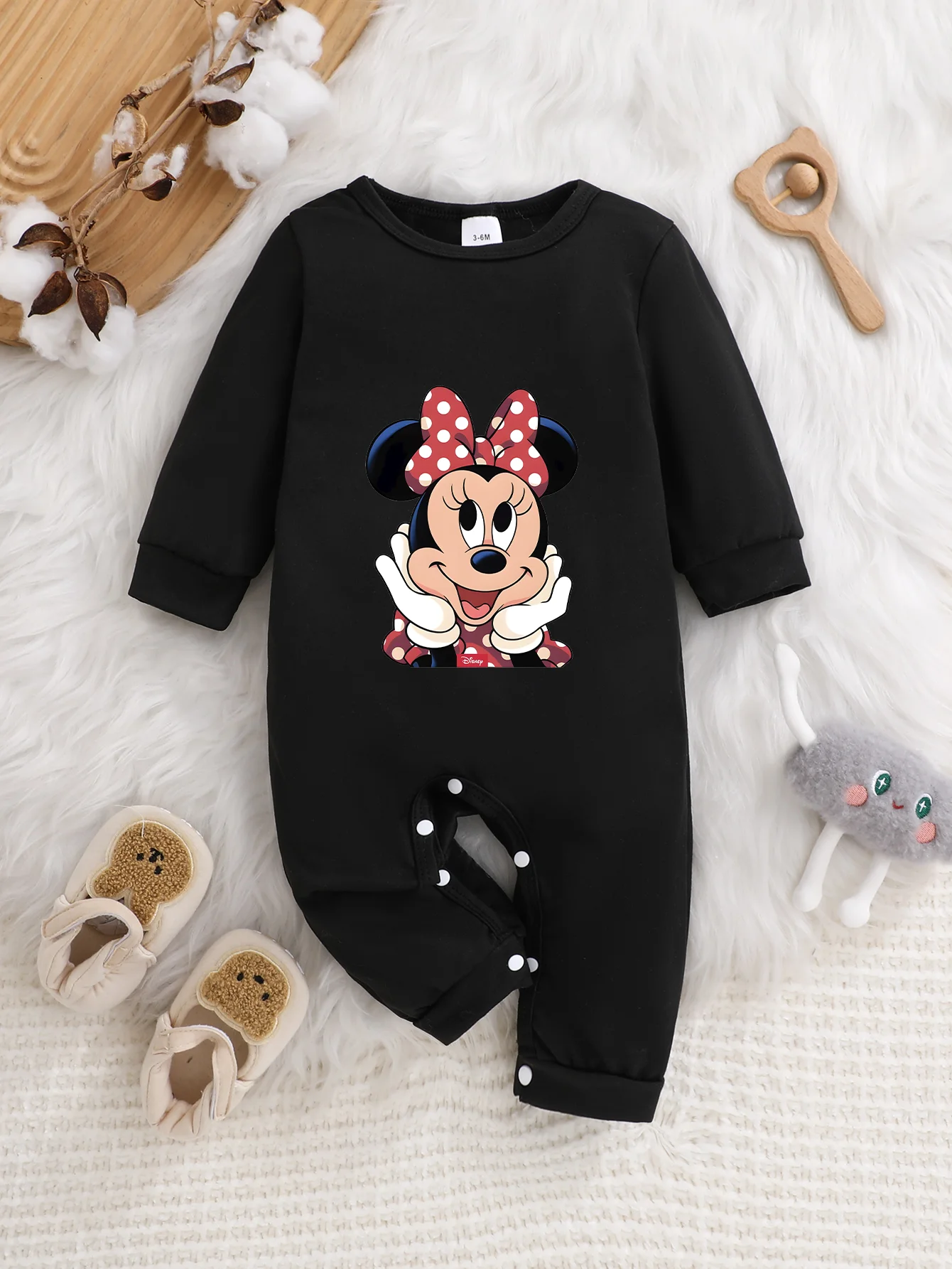 

【Официально лицензировано】 Детский комбинезон с длинными рукавами Disney Minnie Mouse | Уютная ткань, милый принт с изображением Минни.