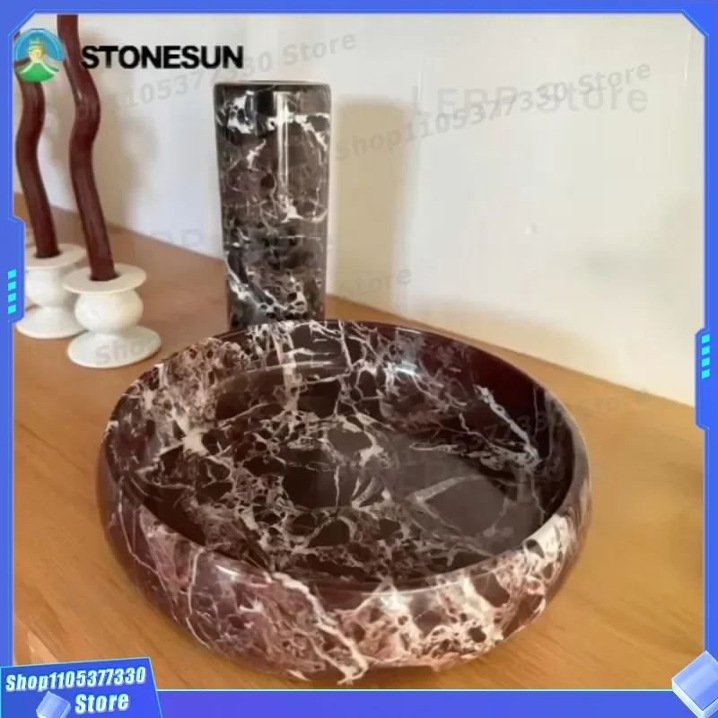 Natural Red Rosso Levanto Marble Serving Bowl Polished Stone Carving Jewelry Storage Tray Classic Home Decor Accent Piece for