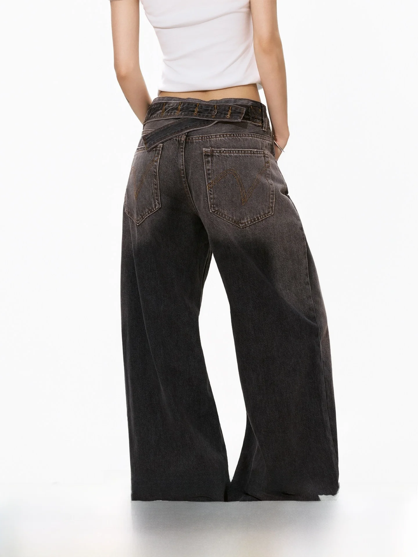 

S3T5 Washed Paris Button Design Straight Leg Jeans Loose Men Women Summer New Wide Leg Long Pants Casual Mid-Rise Jeans