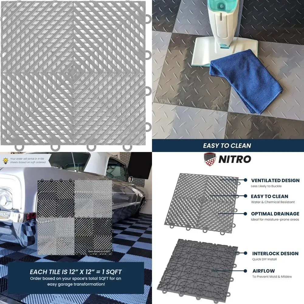 بلاط أرضية جراج بلاستيكي متشابك 12 × 12 غير قابل للانزلاق لتنظيم المرآب والسلامة