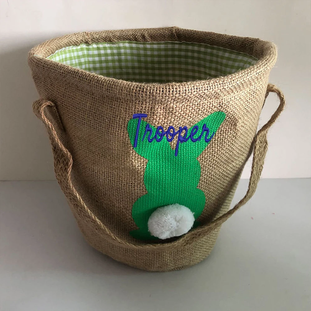 New Boys Girls Easter Gift Baskets Personalized Embroidered Name Bunny Soft Easter Baskets Customized Easter Party Supplies