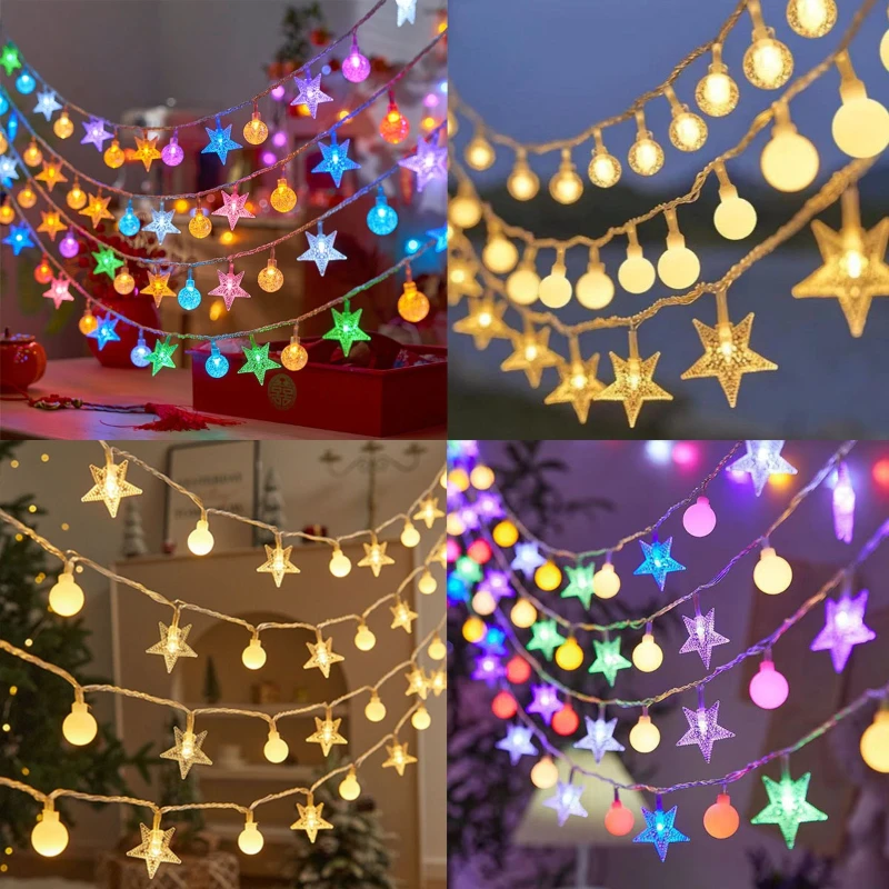 

LED Snowflake Star String Lights Balls Battery Operated USB Multicolor Christmas Tree Lamp for Indoor Outdoor Garden Patio Party