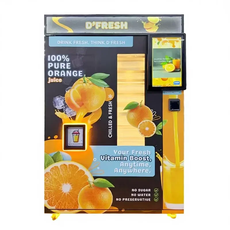 Fully Automatic Fresh Orange Juice Vending Machine 21.6 Inch LCD Screen with for PAX POS System for Shopping Malls
