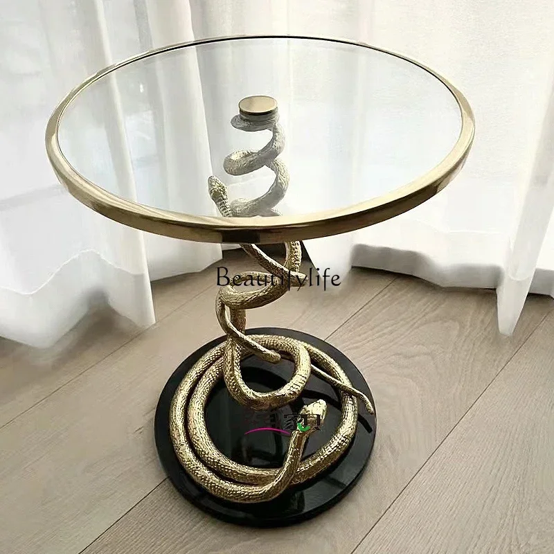 

05 FG17Light Luxury Side Table Creative Designer Discussion Italian Style High-End Art Tempered Glass Rounded Corner Table