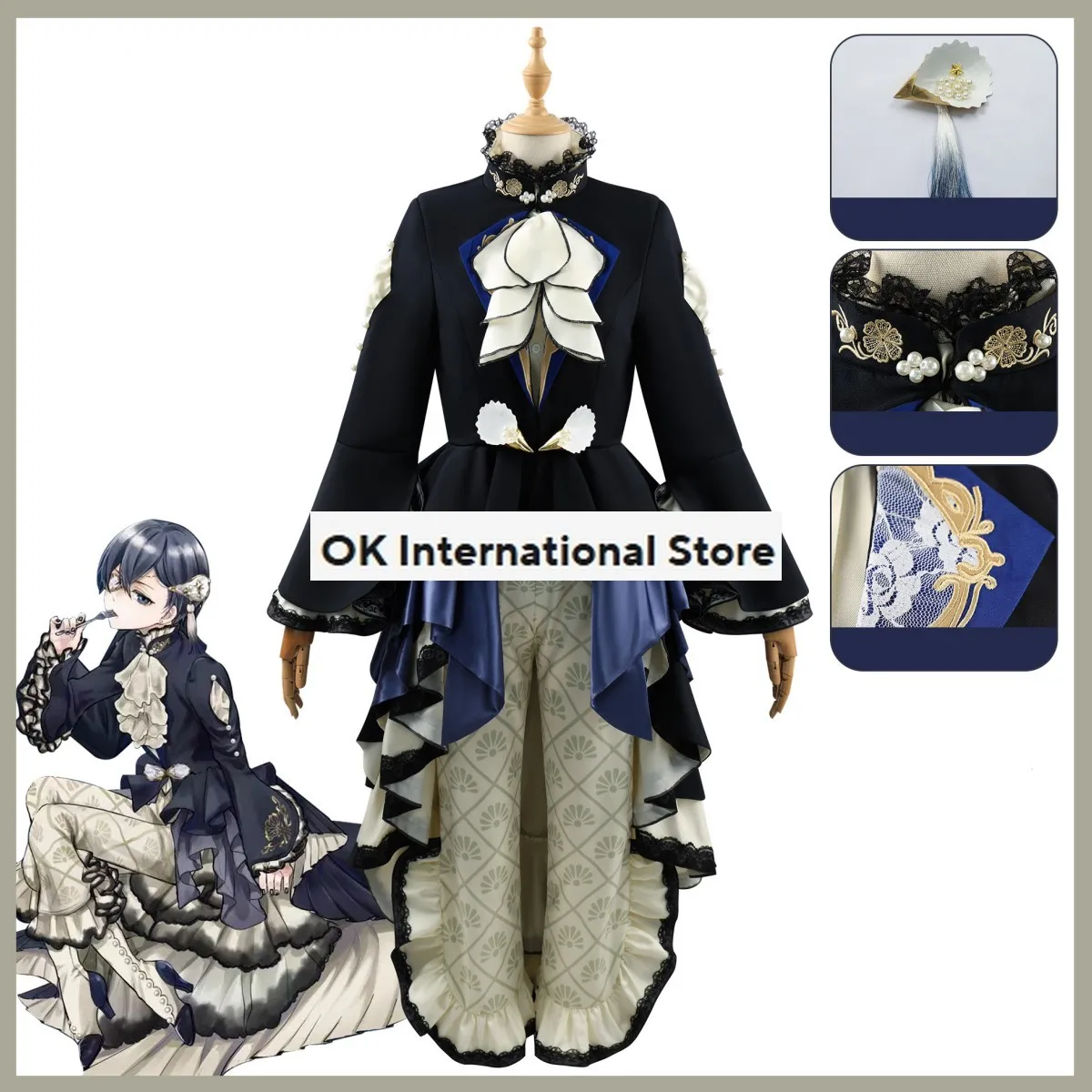 Anime Black Butler Ciel Phantomhive Smile Cosplay Costume Wig Fresh Oyster Evening Dress Tail Drag Uniform Man Woman Party Suit