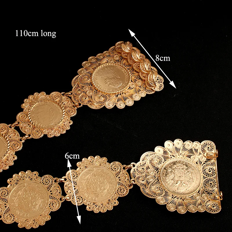 New Gold Plated Flower Waist Belts European Trendy Napoleon Figure Waist Chains for Women Luxury Coin Bridal Belts