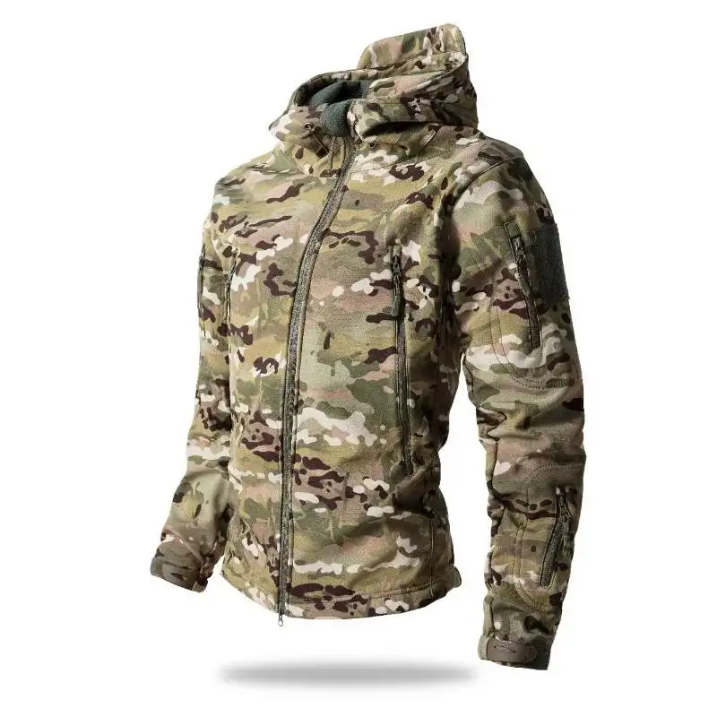 

Men's Shark Skin Soft Shell Tactical Jackets Men Waterproof Fleece Hooded Coat Hunt Clothes Autumn New Outdoor Camouflage Jacket