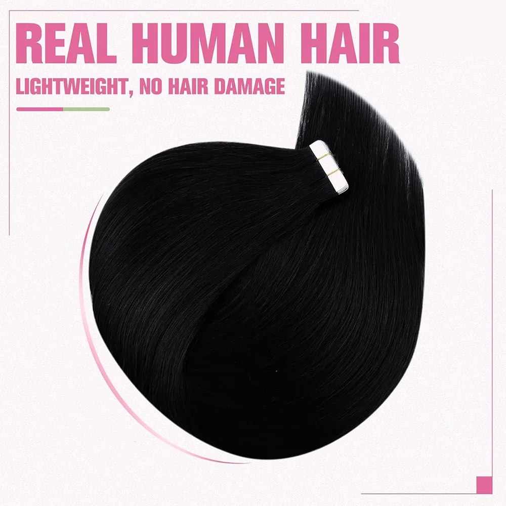 Extensions de Cheveux Humains Lisses, Sans Couture, Trame de Peau Invisible, Brésilien, 16 à 26 Pouces, 20 Pièces/Paquet