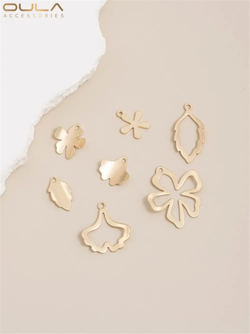 

14K Gold-Color Plated Leaf Pendant Hollow Small Flower Apricot Leaf DIY Handmade Earring Pendant Jewelry Making Accessories