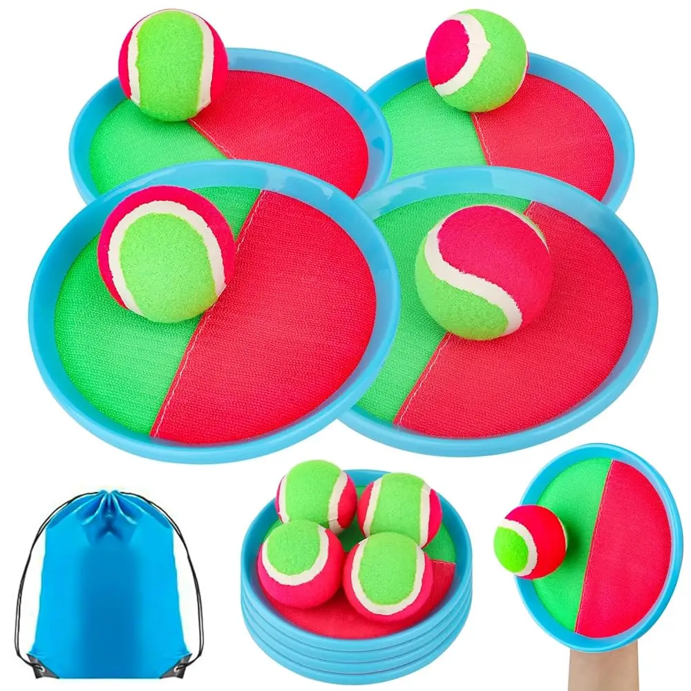Toss and Catch Ball Set Outdoor Indoor Beach Games Kids Toys with 4 Paddles 4 Balls 1 Storage Bag Playground Balls for Kids