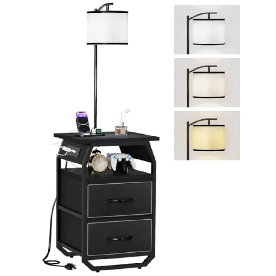 

Floor Lamp with Table End Tables with Lamps Attached 3-Color Temperature Bulb Side Table with Lamp with 2 Drawers and Charging