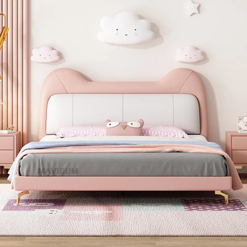 Korean Romantic Children's Bed Cartoon Creative Girl Ins Wind Net Red Bed Pink Dream Girl Princess Bed Modern Minimalism