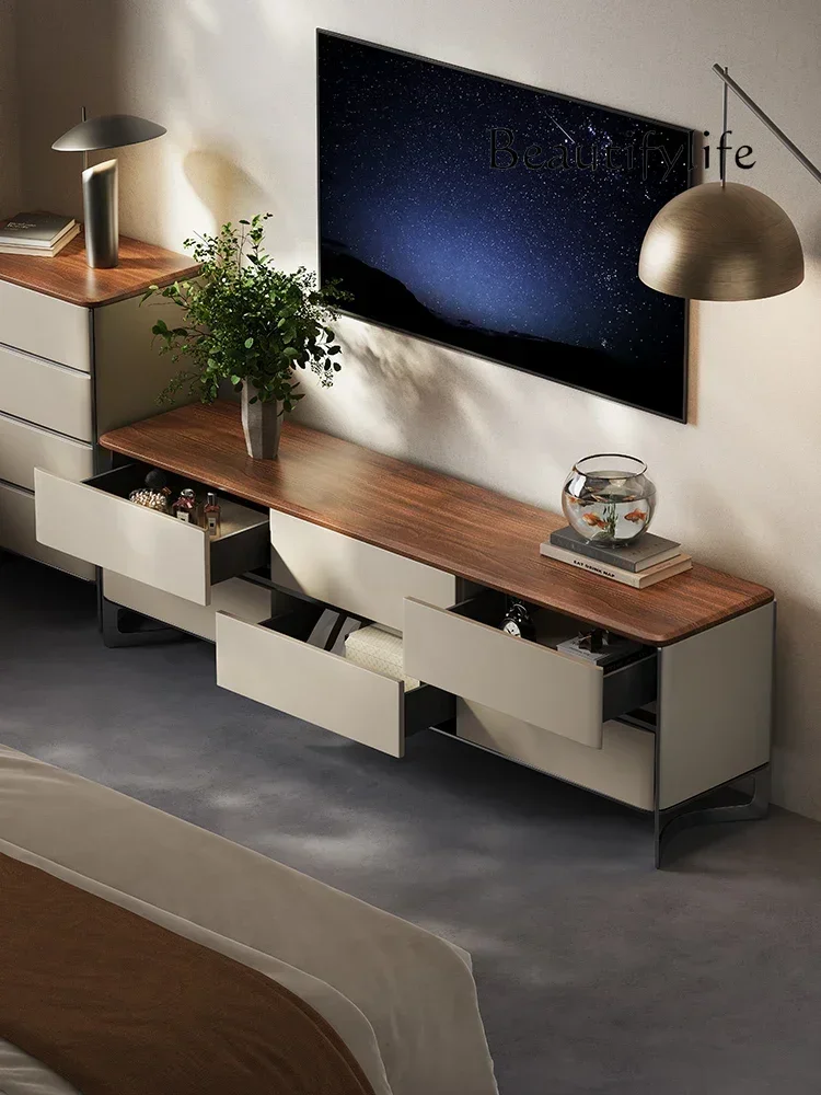 

N49 Italian Minimalist TV Cabinet Bedroom Light Luxury High-end Chest Cabinet Simple High-end Leather Floor Solid Wood Locker