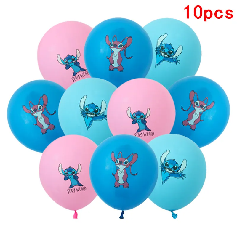 10pcs 12 Inch Disney Cartoon Blue Pink Stitch Latex Balloon Set Lilo and Stitch Birthday Party Baby Shower Party Decorations