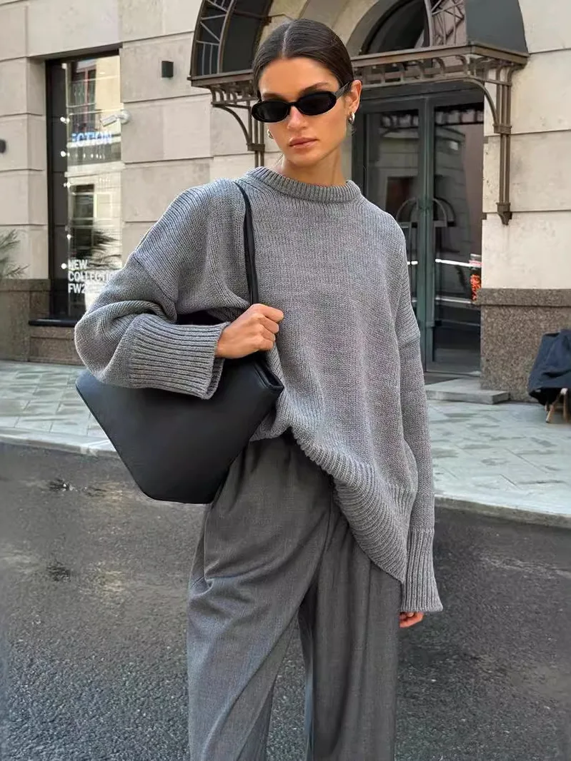 

Круглый вязаный свитер Ne, повседневный свободный крой, длинный све, однотонный, легко носить, осень-зима, новый женский модный топ