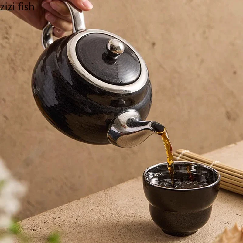 Black Silver Ceramic Teapot Tea Table Tea Maker Kung Fu Teapot Tea Cup Beverage Cup Water Cups Household Teas Making Tool