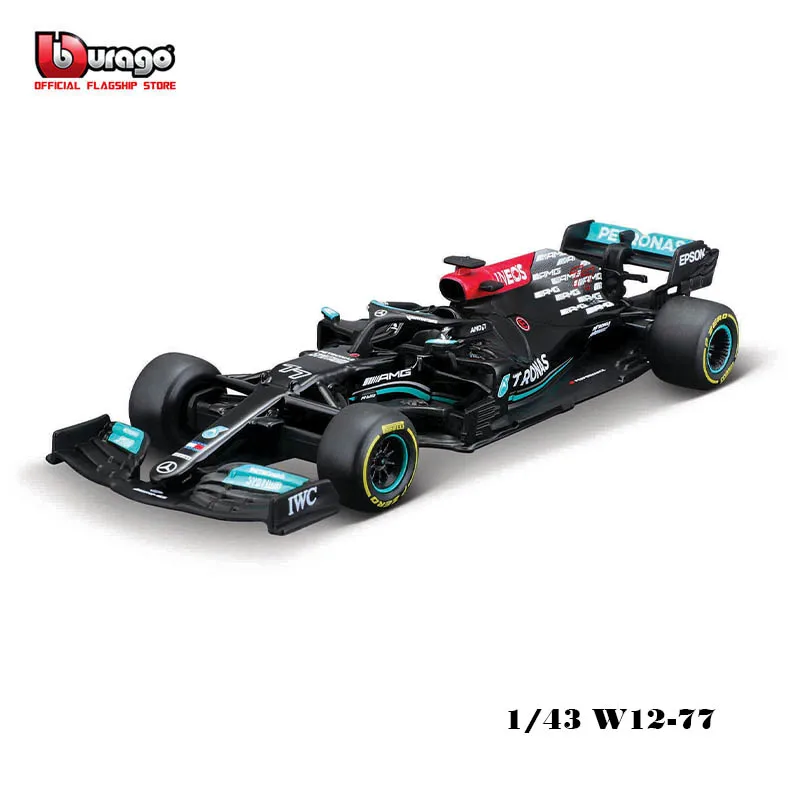 Bburago 1:43 2021 mercedes f1 w12 e desempenho #44 #77 liga de luxo veículo diecast carros modelo de brinquedo coleção presente