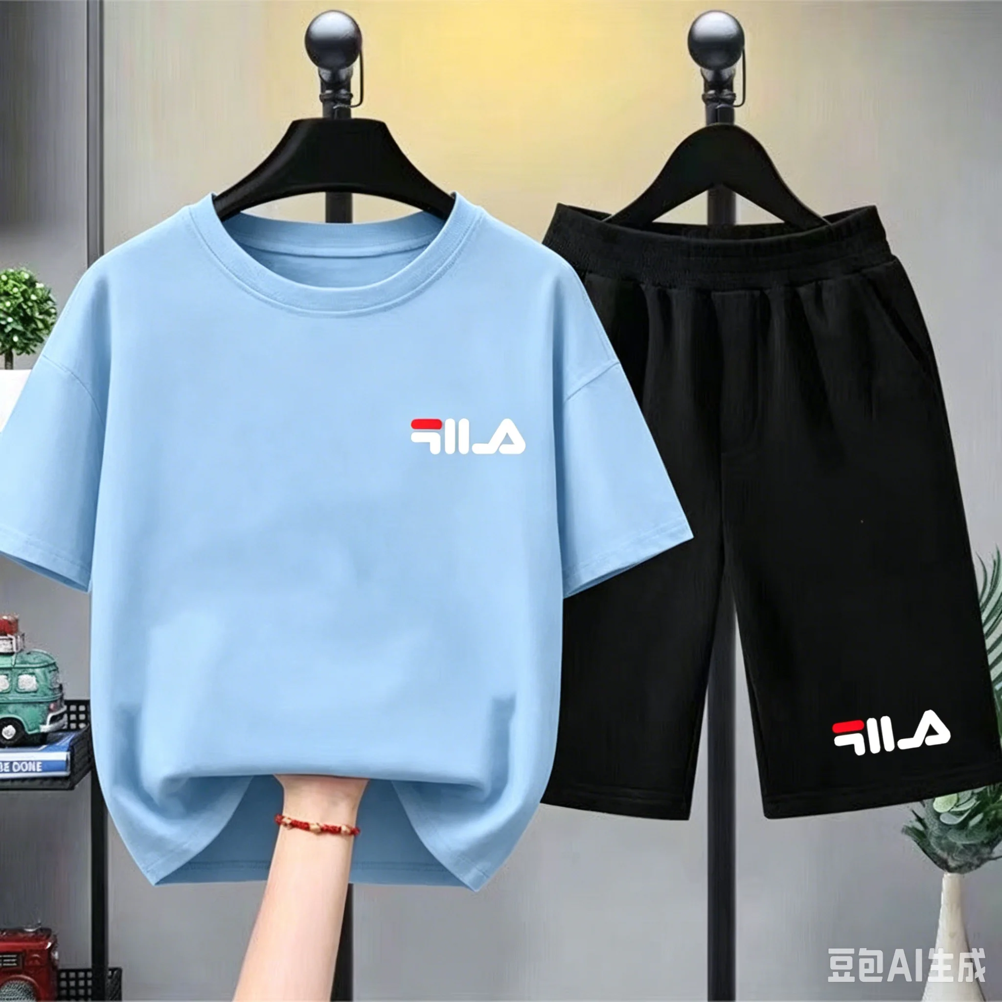 Summer Brand White T-shirt+Shorts Two-piece Set Kids New Clothing Fashion Boy Girl 3-12 Yrs Sports Short-sleeved Casual Set