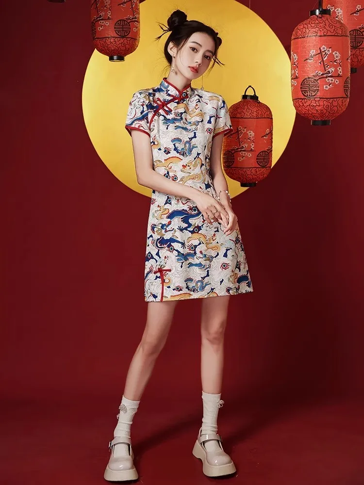 

New Chinese-style cheongsam women's light dress short and style