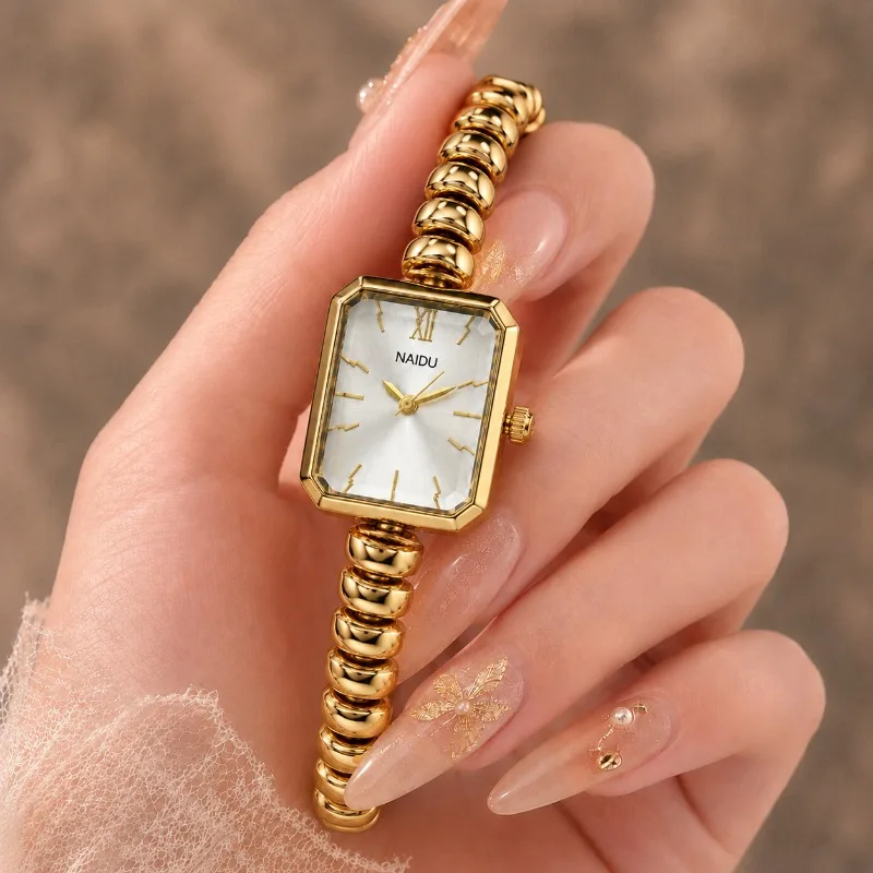 NAIDU Gold Watch for Women Mini Rectangle Exquisite Ladies Watch Luxury Fashion Woman Jewelry Bracelet Wristwatch Reloj Mujer