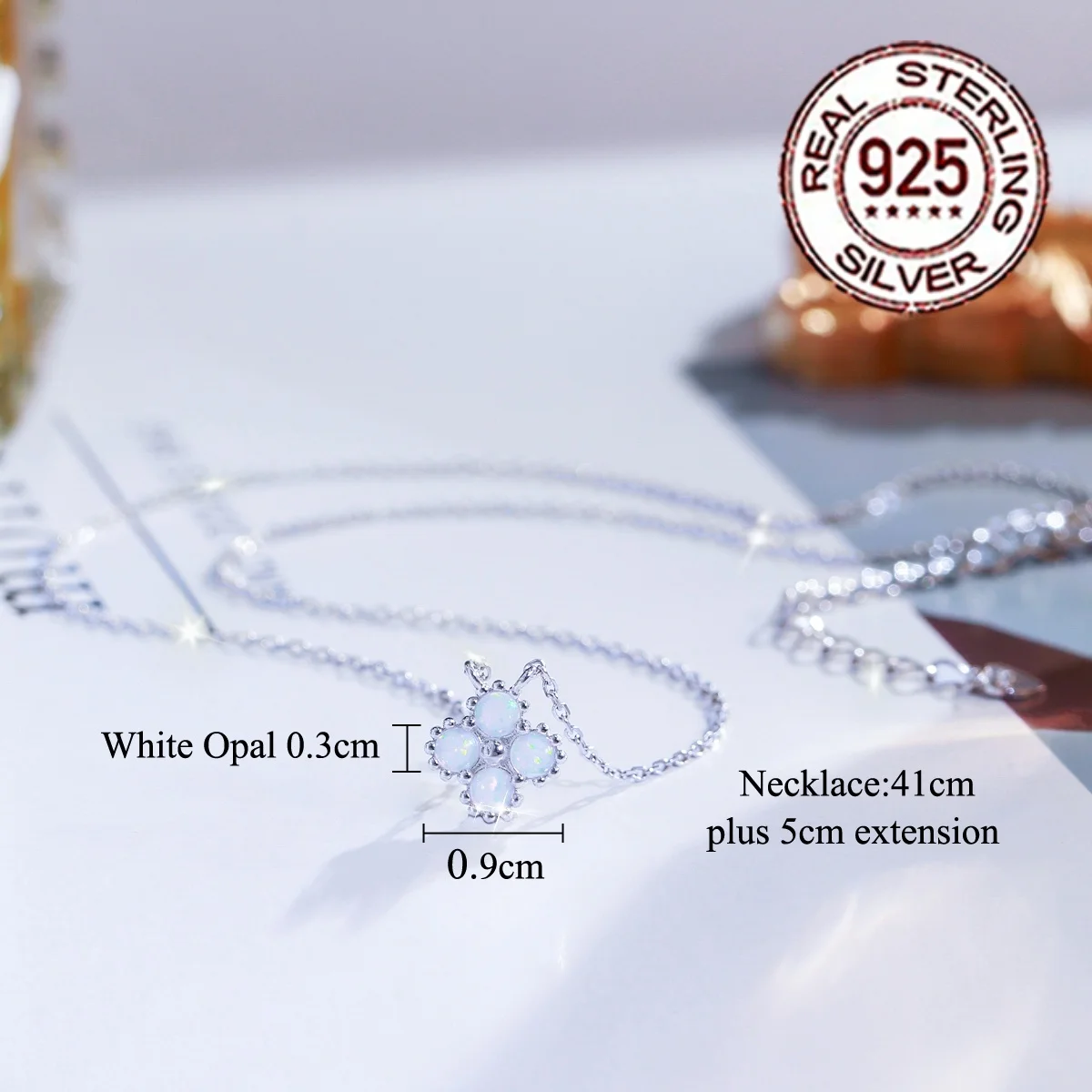 CWWZircons S925 Lucky Leaf Design White Opal Pendant Necklace for Women Clavicle Chain Jewelry Daily Birthday Jewelry Gift SD131 4