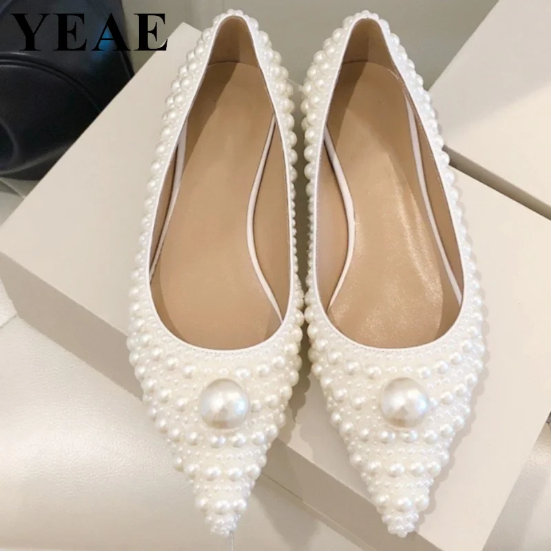 New Women Sandals Fashion Full White Pearl Stud Wedding Shoes Bride Women Luxury Peep Toe High Heels Buckle Woman Party Sandals