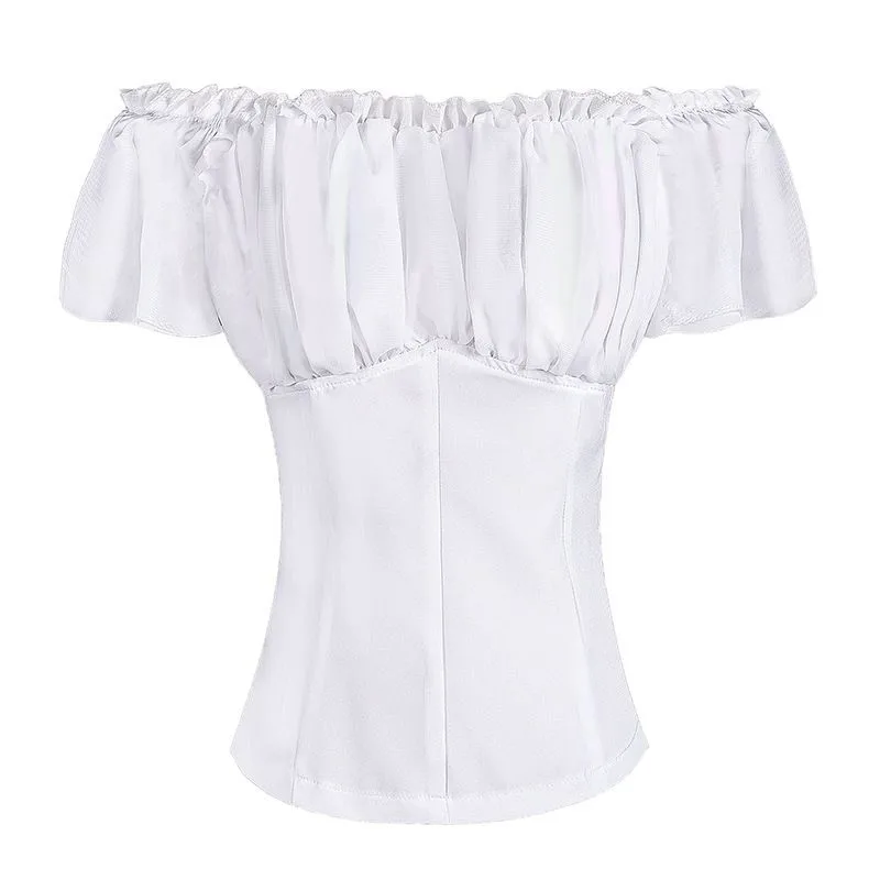 قميص نسائي صيفي جديد أوروبي أمريكي لعام 2025 مثير بدون أكتاف ، قميص نسائي بلون واحد وأكمام فقاعية #3