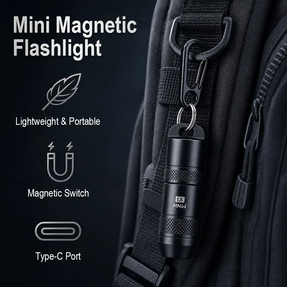 BORUiT Mini Magnetic Keychain Flashlight Type‑C Rechargeable Aluminum Alloy EDC Pocket Torch Waterproof Emergency Light Camping
