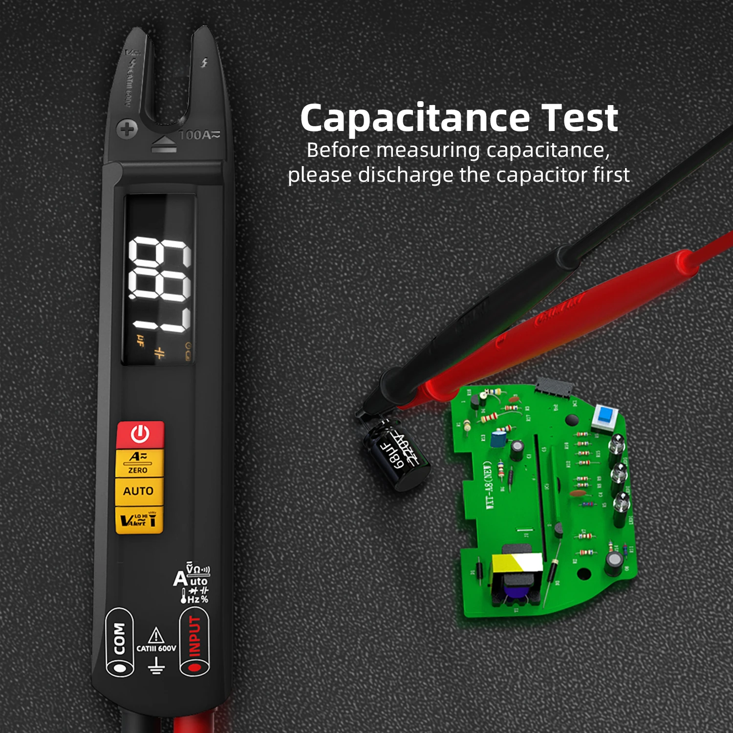 Open Jaw DC AC Current Clamp Meter 100A Ammeter Pliers T-RMS Voltage Capacitance Tester Rechargeable Digital Multimeter