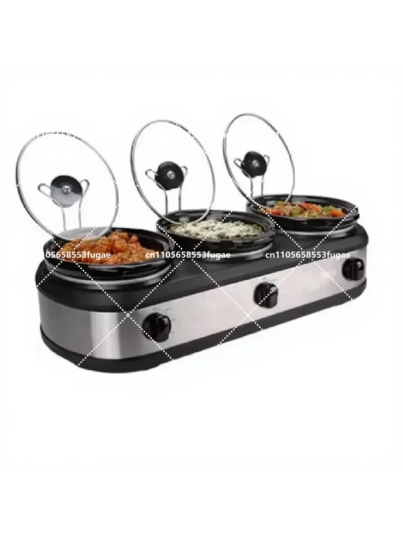 Silver Electric Small Portable Crock Pot 3x 1.5 Quart Triple Slow Cooker for Buffet Kitchen