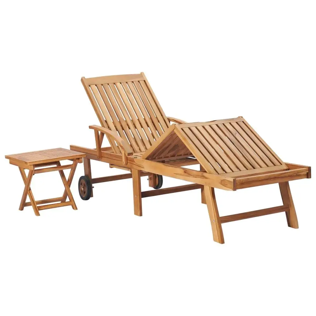 Ensemble chaise longue en bois de teck avec table et coussin, chaise longue d'extérieur