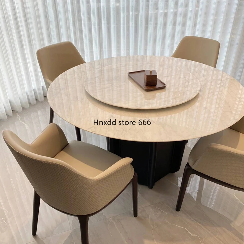 Youchen natural marble white round dining table Italian minimalist restaurant solid wood dining table designer new table