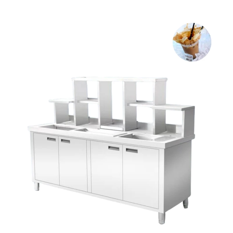 Commercial Stainless Steel Milk Tea Shop Counter Coffee Shop Machine Restaurant Table Bar Counter Milk Tea Work Table Station