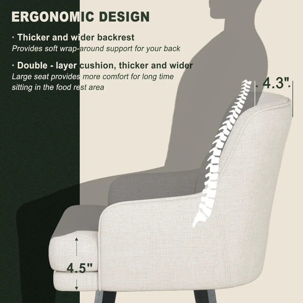 360 ° مقاعد بار بارتفاع دوار مع ظهر، أرجل خشبية صلبة مقاس 26 بوصة، مقعد بار كراسي جزيرة المطبخ الحديثة، قماش #4