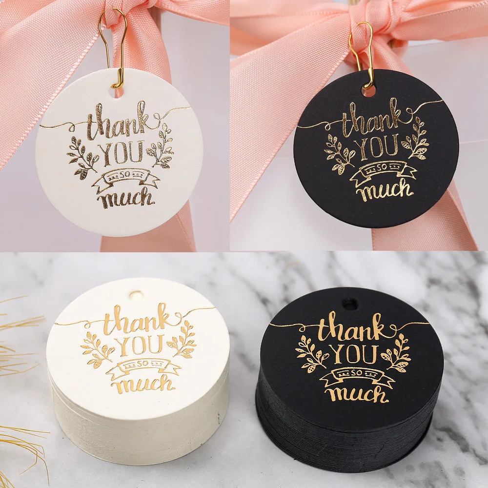 

50pcs 4.5cm Bronzing Round Garment Tags Thank You Very Much Paper Card Shoes Clothing Packaging Bags Hang Tag Handmade DIY Craft