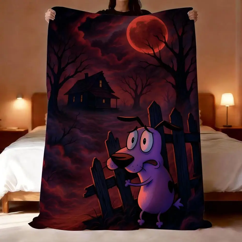 Animated Series Courage the Cowardly Dog Throw Short Plush Throw Blanket Soft Skin-Friendly Multi-Scene Home Office