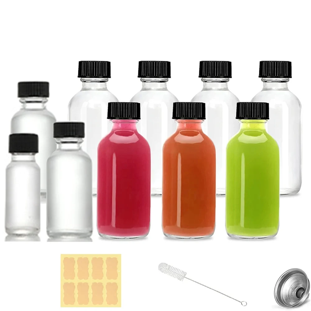 0.5/1/2oz Small Clear Boston Glass Bottles Shot Bottles for Ginger Shots,Juice,Potion,Liquids,Whiskey-Mini Travel Bottles