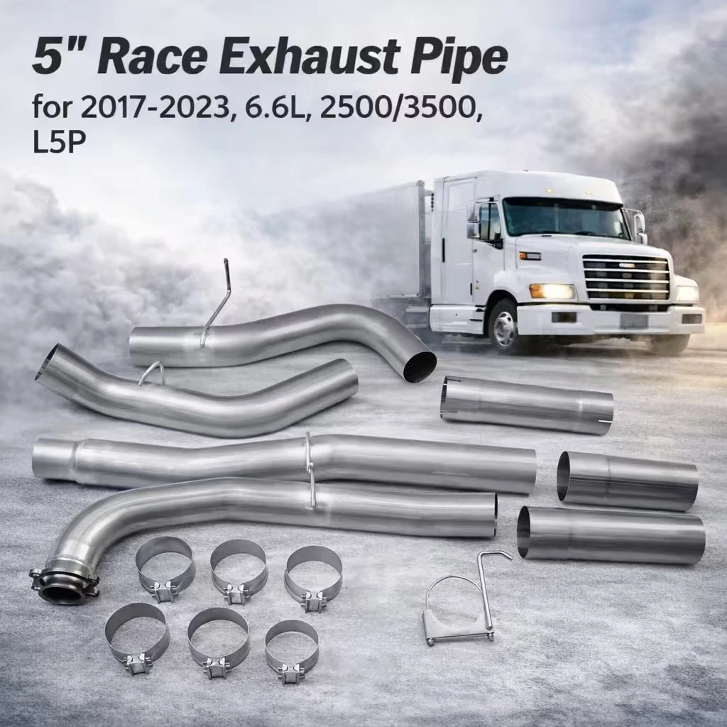 

FLO-VIC SJ-026 5" Stainless Steel Direct Fit Race Exhaust Pipe for 2017-2023 for Chevrolet GMC 2500HD 3500HD L5P 6.6L 4 Flange