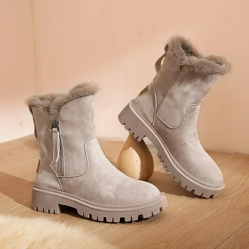 Thick Plush Snow Boots Women Faux Suede Non-slip Winter Boots Woman Keep Warm Cotton Padded Shoes Platform Ankle Booties