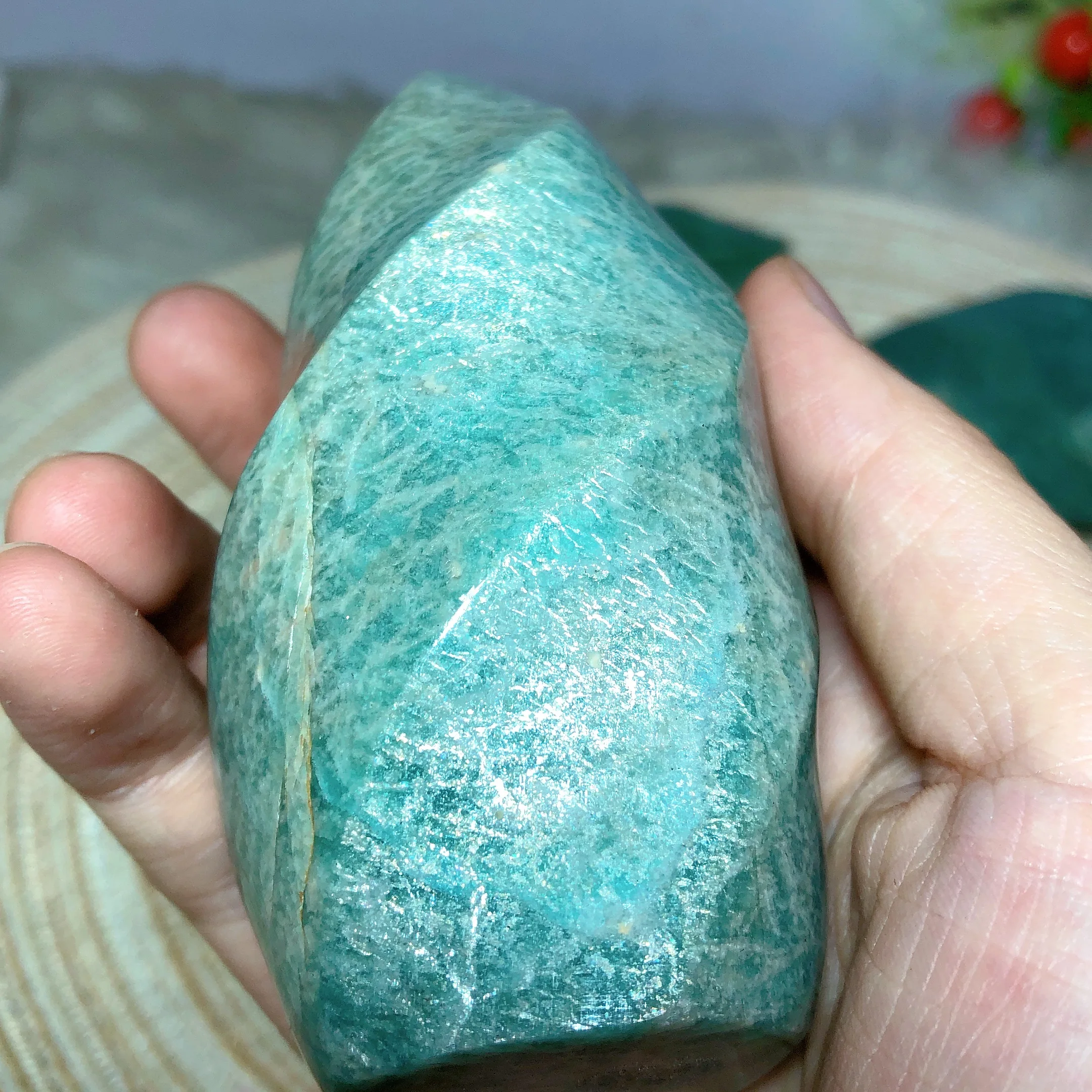 High Quality Natural Crystals Amazonite Flame Polished Ornament Healing Home Decoration Stone Room Decor Gift Mineral