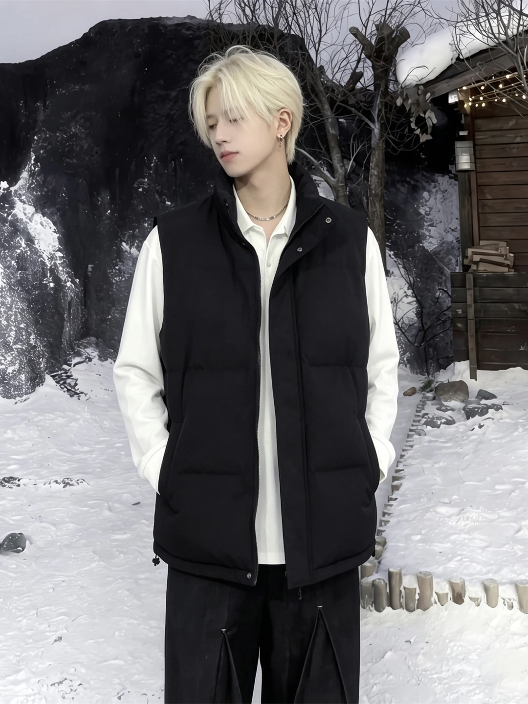 Men's Winter Thickened Warm Stand Collar Sleeveless Vest Loose Casual Large Size All-Match Shoulder Pad Cotton Jacket