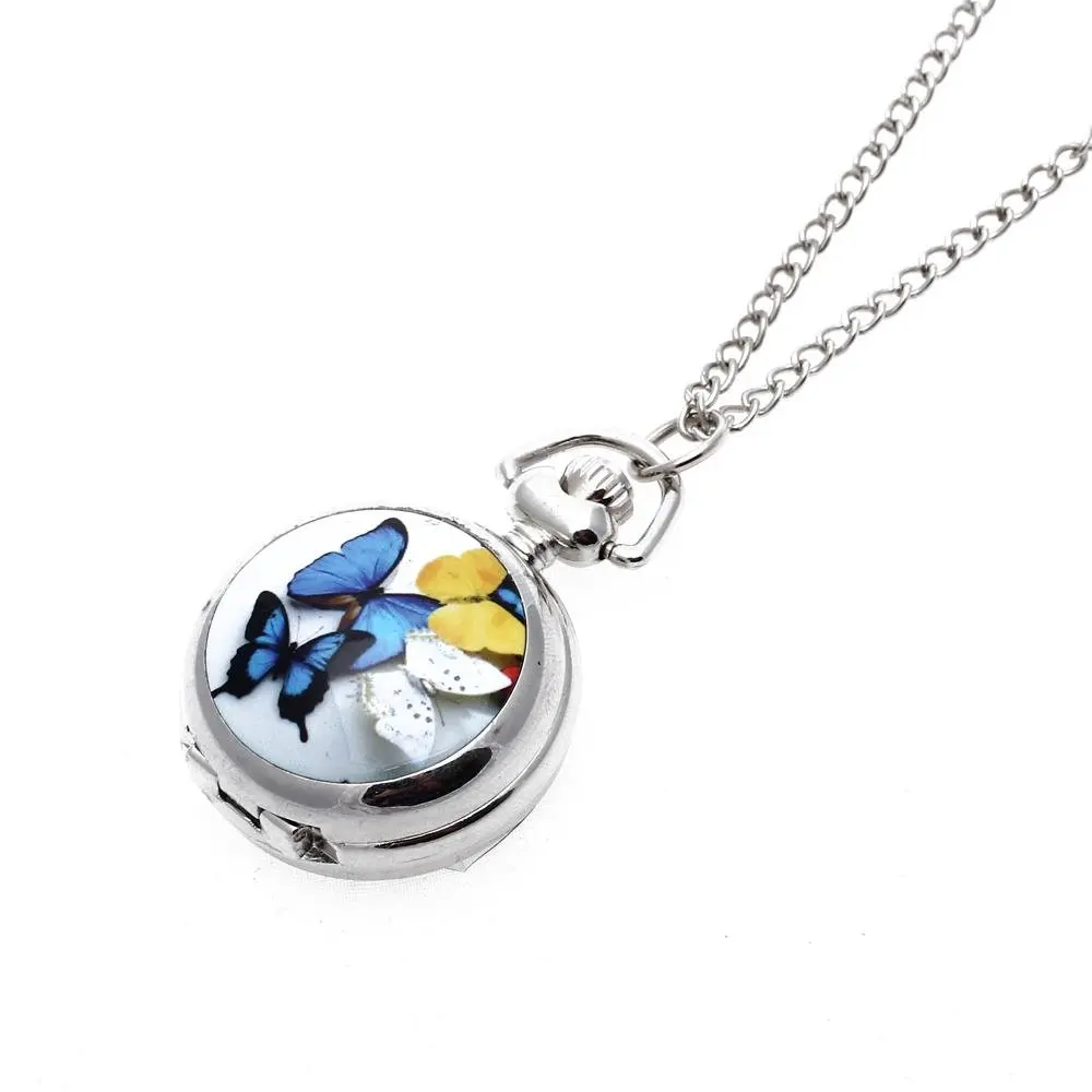 Lady Locket Pendant Quartz Pocket Watch Necklace Chain Vintage Butterfly [Watch]