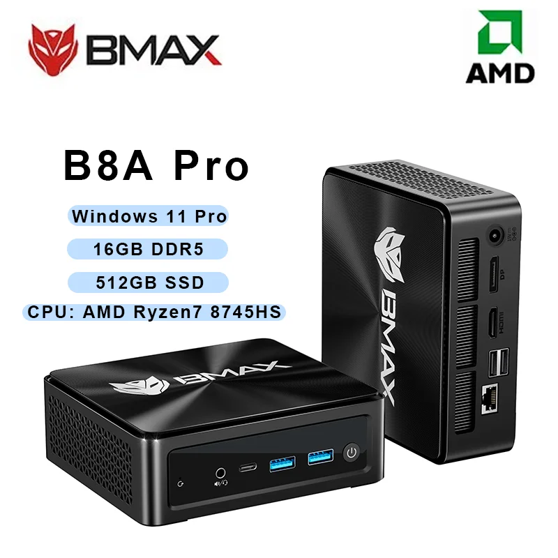 

Мини-ПК BMAX B8 A Pro с процессором AMD Ryzen 7 8745HS, 16 ГБ DDR5, 512 ГБ NVMe SSD, Windows 11 Pro, Wi-Fi 6, Bluetooth 5.2