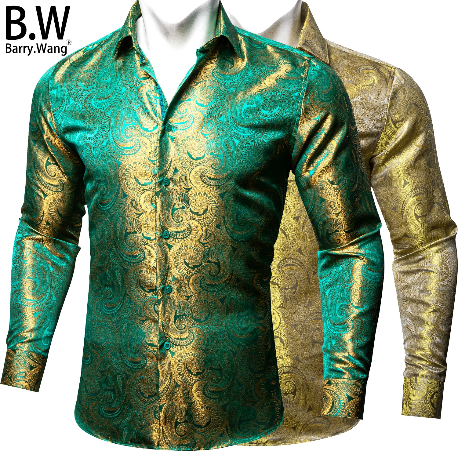 

Luxury Silk Mens Shirts Jacquard Paisley Long Sleeve Formal Casual Stylish Male Blouses Wedding Business Prom Gift Barry.Wang