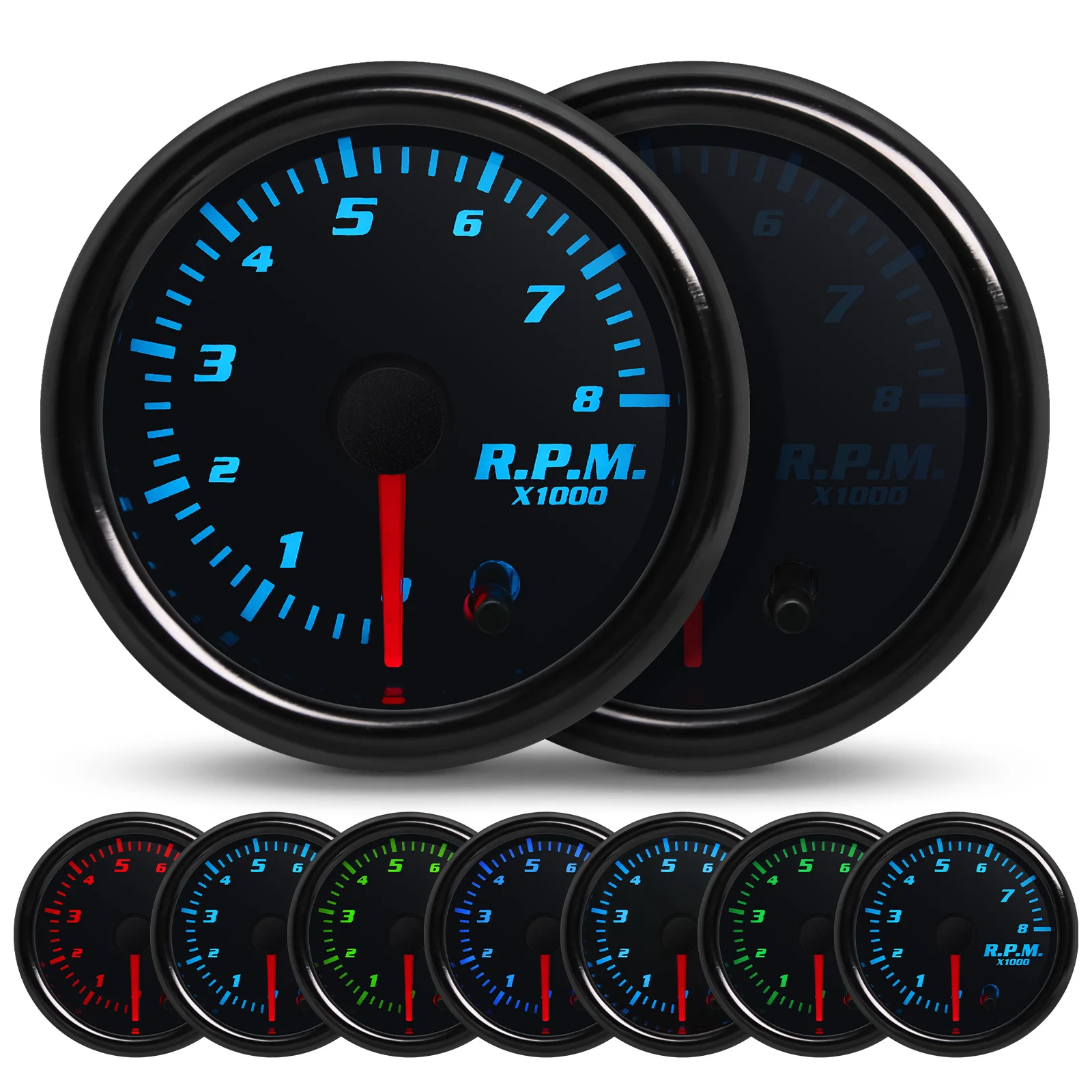 Universal Auto 52mm Car Auto Tachometer Gauge Meter 0-8000RPM Car Gauge 7 Color LED Backlight Racing Meter Fit for 12v